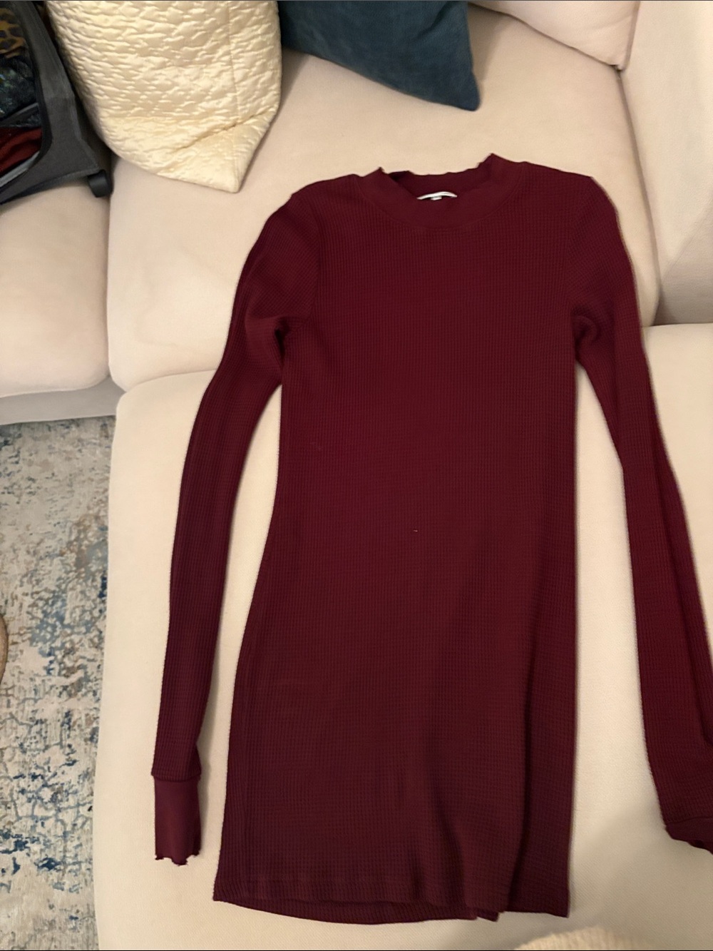 Cotton Citizen Burgundy Ribbed Long Sleeve Knit Dress
